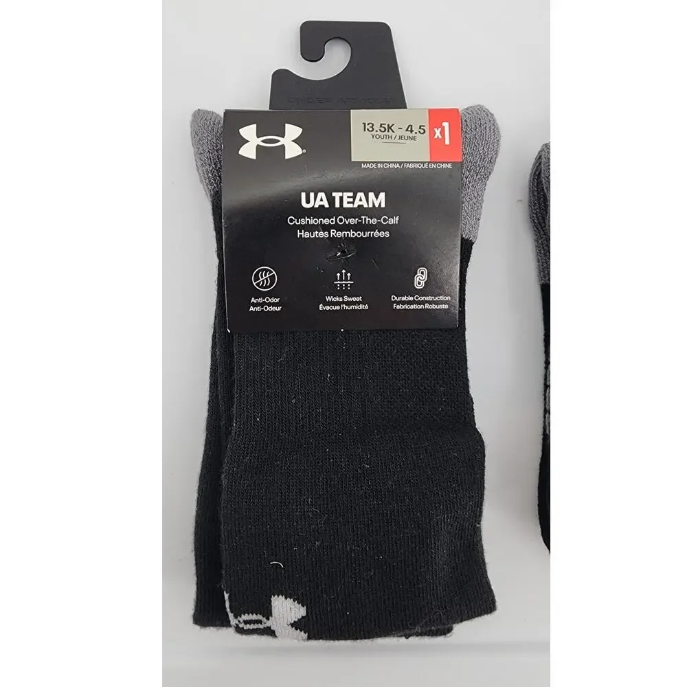 New NWT UA Under Armour Team Cushioned Over The‎ Calf Black White Socks 2 Packs
